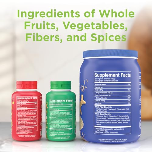 Balance of Nature Whole Health System - Whole Food Fruits & Veggies and Fiber & Spice Supplements - 30 Servings Each