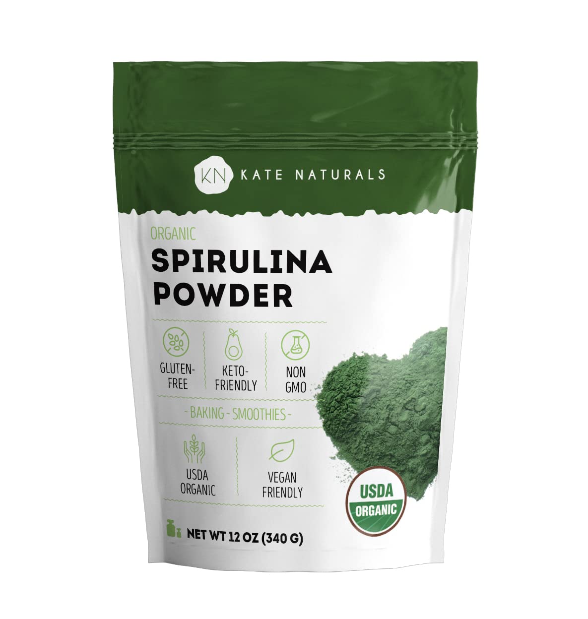 Kate Naturals Organic Spirulina Powder for Immune Support and Antioxidants. Nutrient Dense Superfood Supplement (USDA Certified, Non-GMO, Gluten- Free)