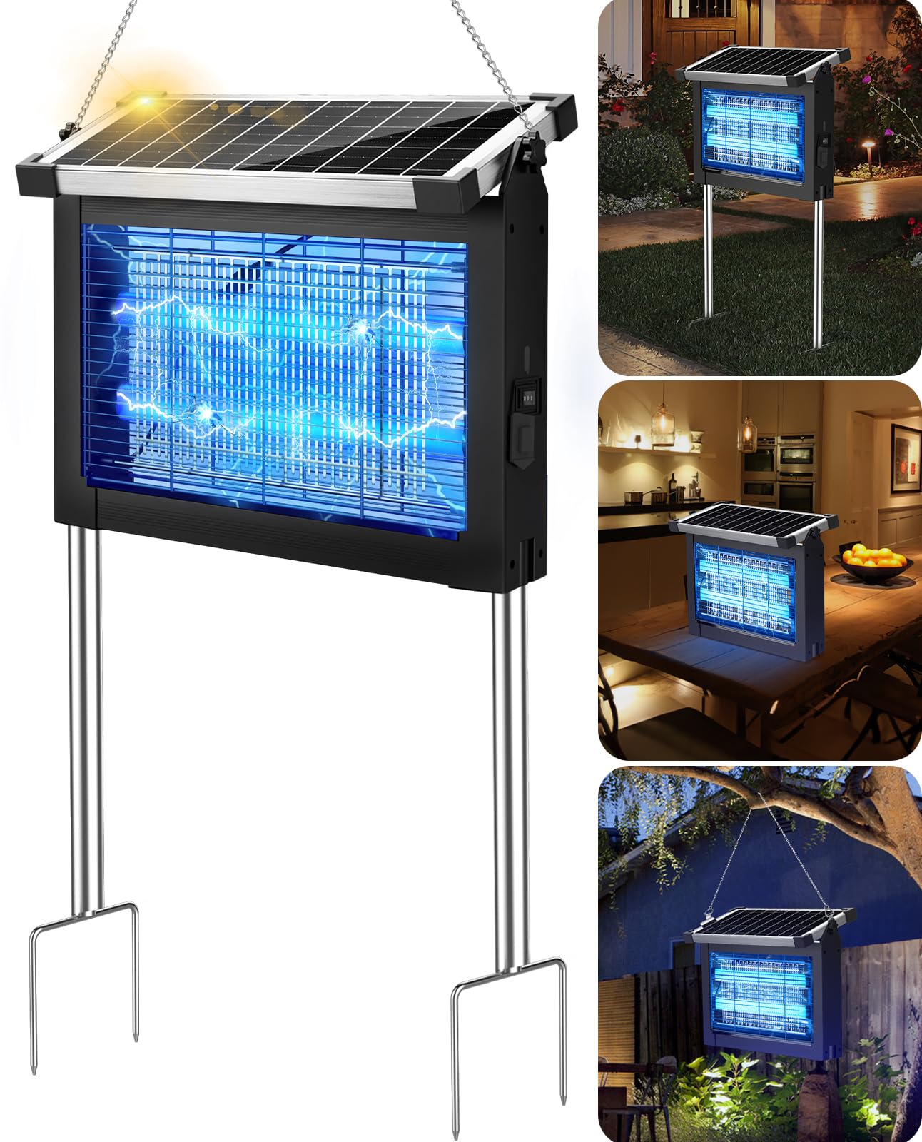 Solar Bug Zapper Outdoor, PhatroyYee Mosquito Zapper 4500V, Waterproof Portable Fly Zapper, Rechargeable Electric Mosquito Killer, Cordless Fly Insect Mosquito Trap for Patio Yard Home Garden Camping