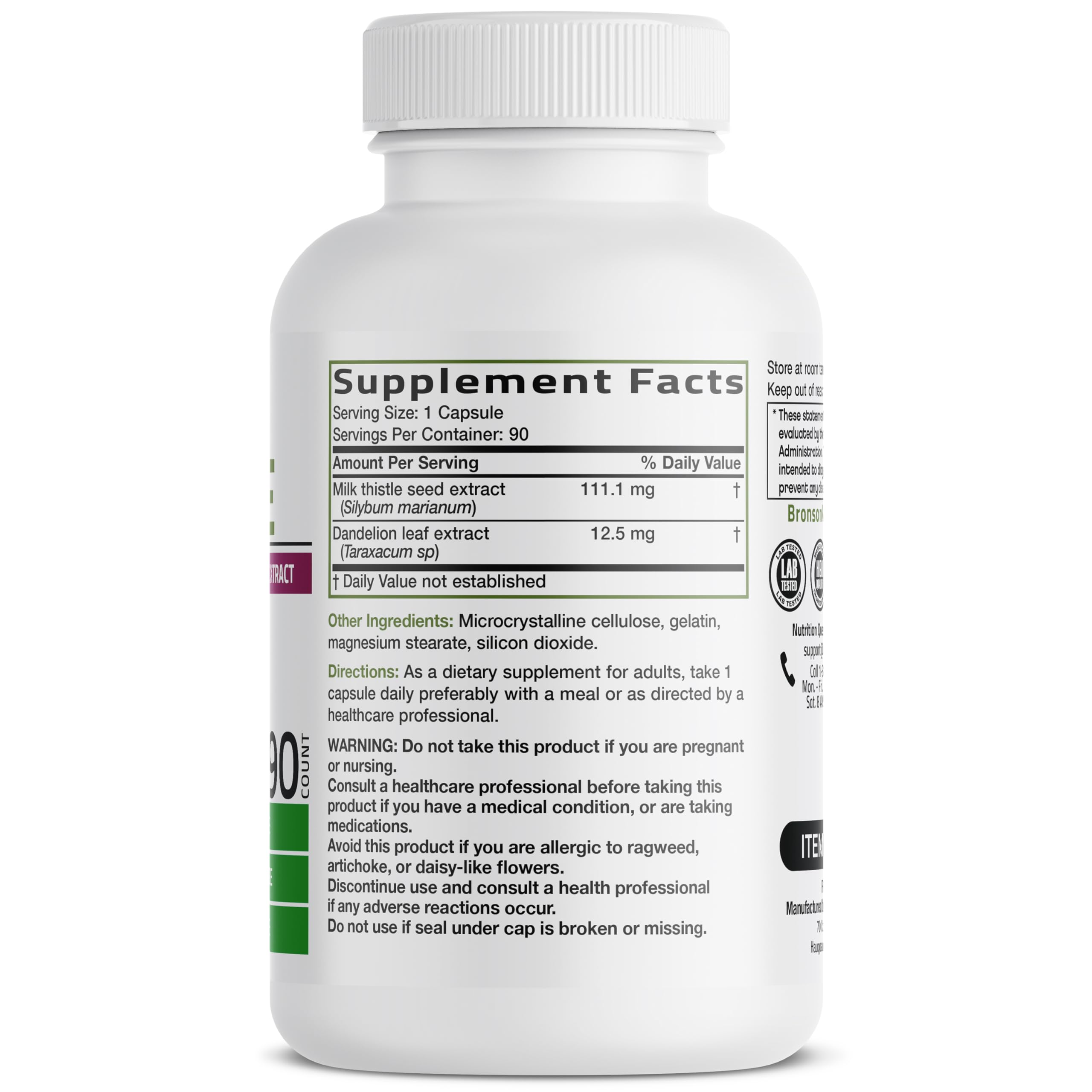 Bronson Flavored Capsule Adult Milk Thistle Liver Health Support, 1000Mg