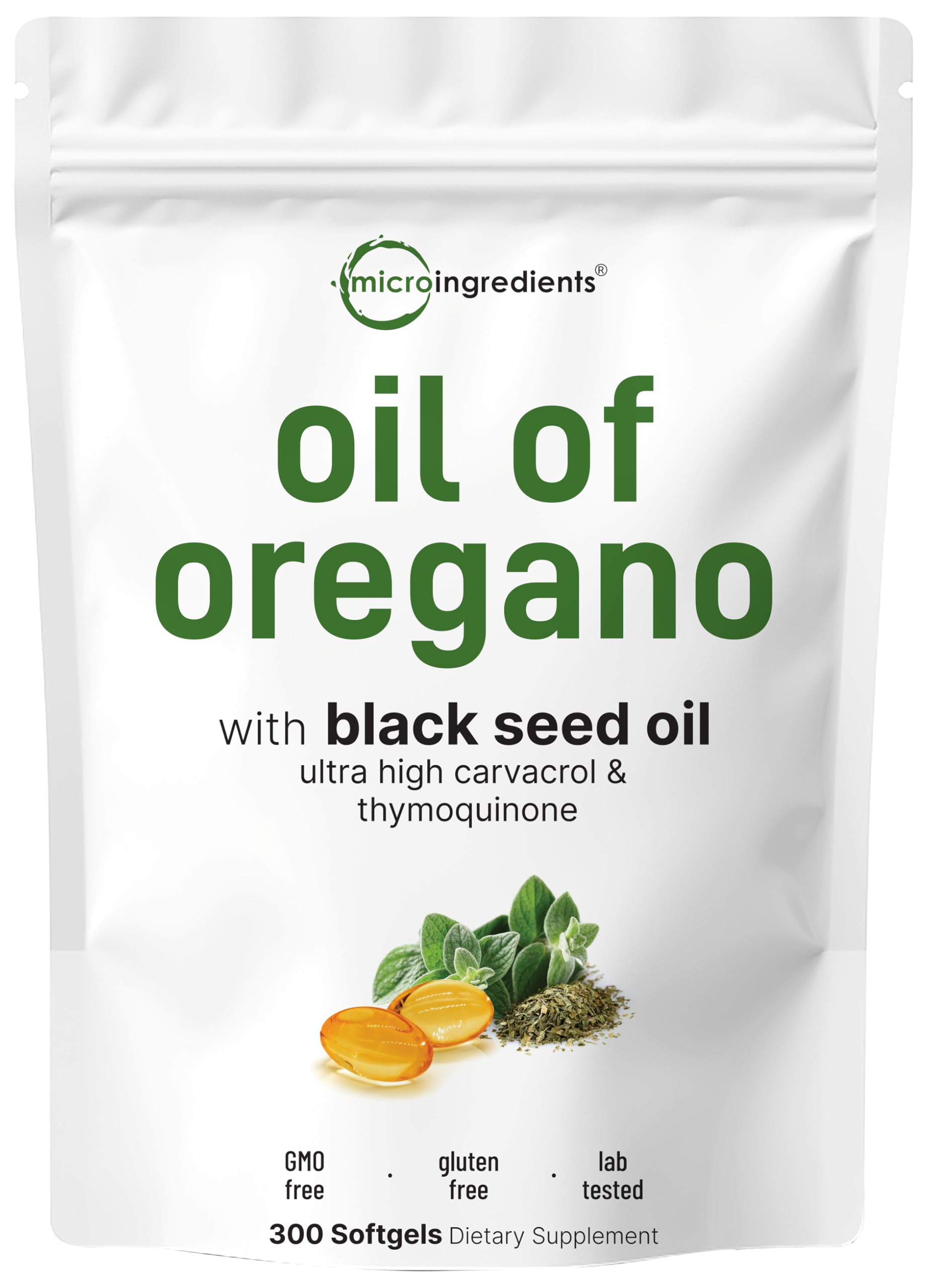 Micro Ingredients Oil of Oregano Softgels Per Serving | 2 in 1 Formulated with Black Seed Oil, 4X Strength Carvacrol & Thymoquinone | Plant Based, Non-GMO & Immune Support*