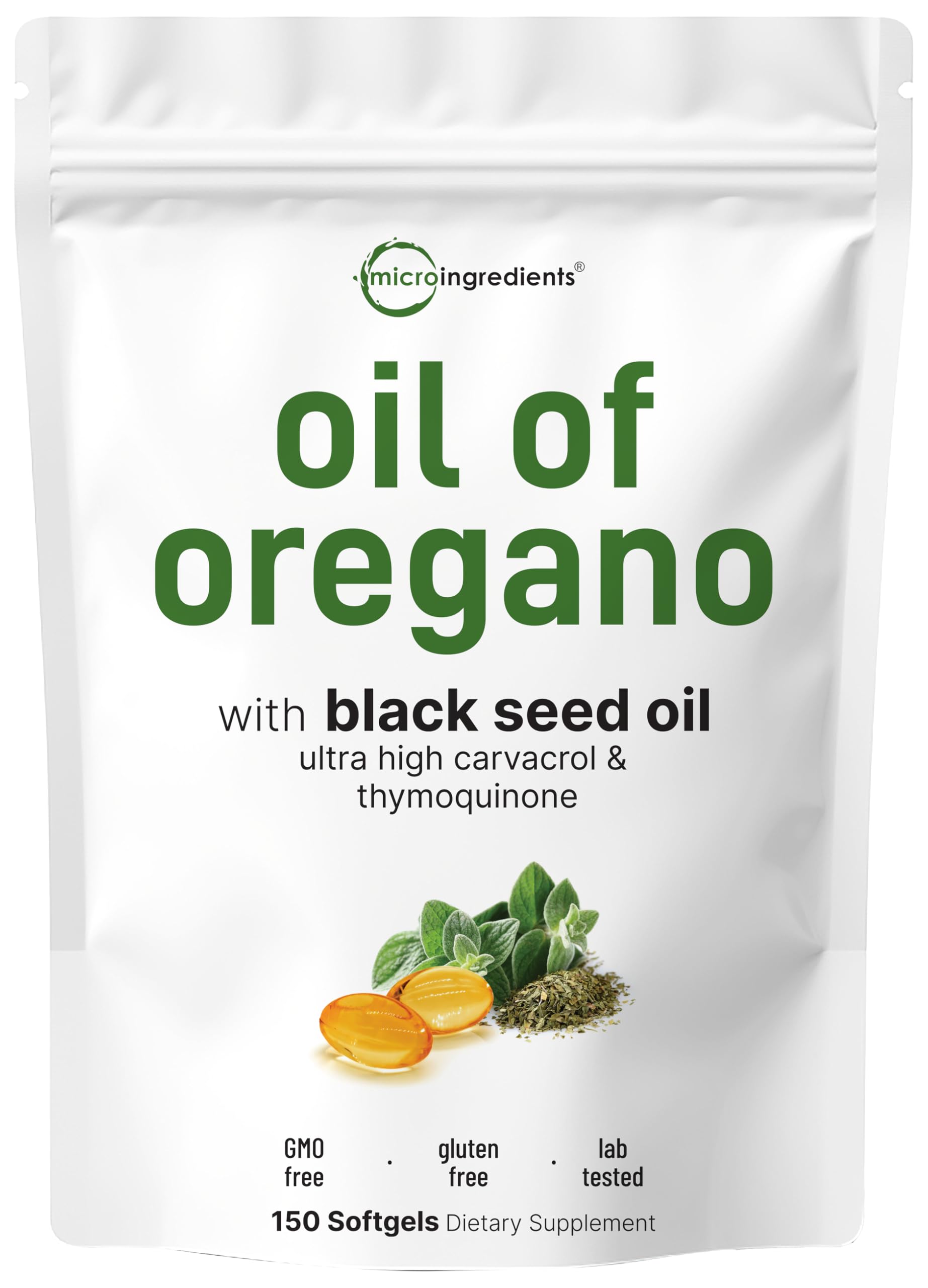 Micro Ingredients Oil of Oregano Softgels Per Serving | 2 in 1 Formulated with Black Seed Oil, 4X Strength Carvacrol & Thymoquinone | Plant Based, Non-GMO & Immune Support*