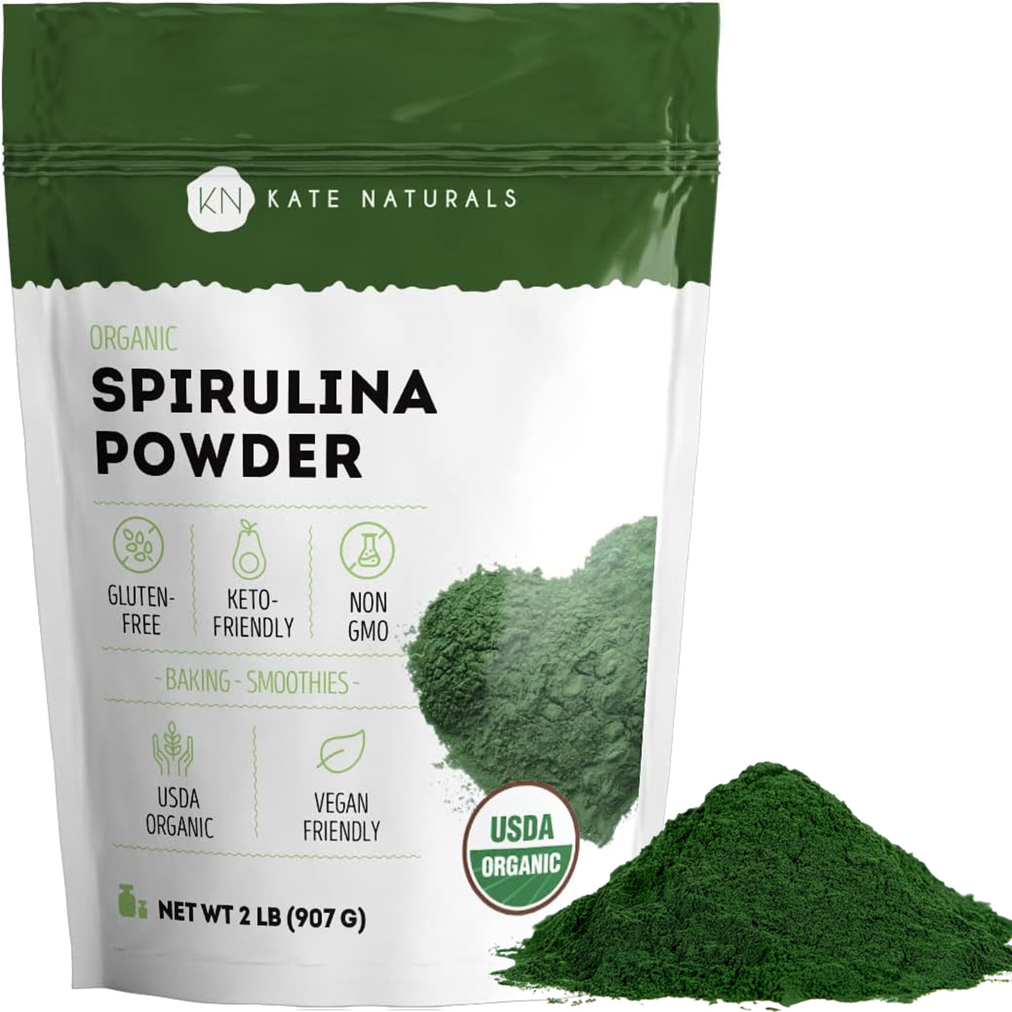 Kate Naturals Organic Spirulina Powder for Immune Support and Antioxidants. Nutrient Dense Superfood Supplement (USDA Certified, Non-GMO, Gluten- Free)