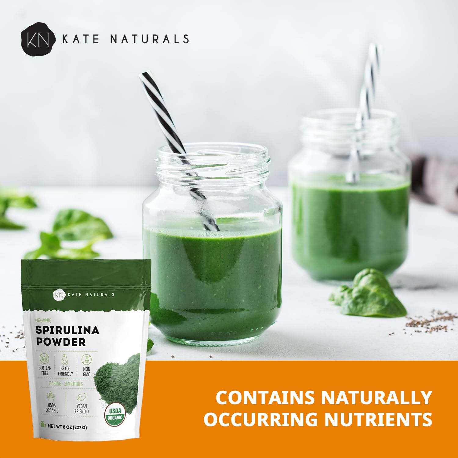 Kate Naturals Organic Spirulina Powder for Immune Support and Antioxidants. Nutrient Dense Superfood Supplement (USDA Certified, Non-GMO, Gluten- Free)