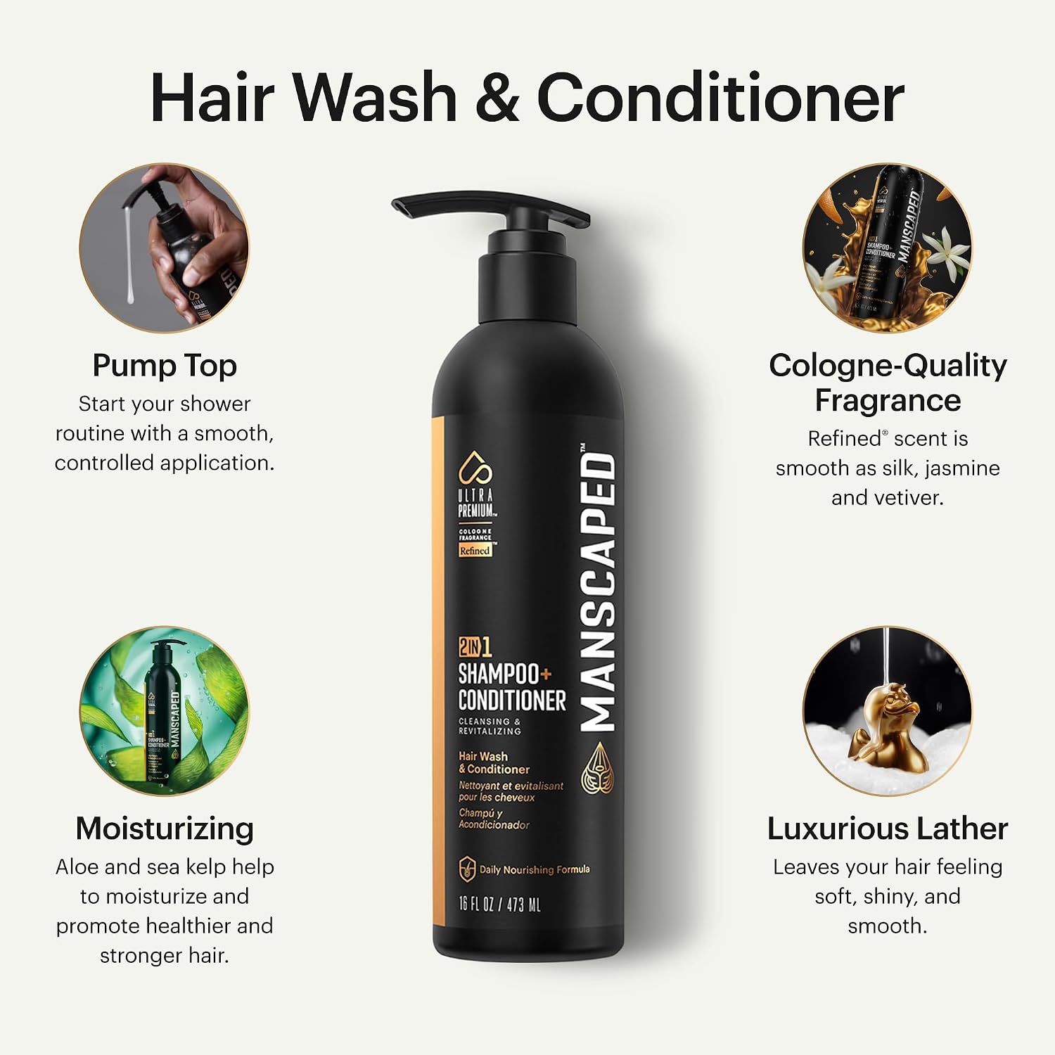 MANSCAPED 2-In-1 Shampoo & Conditioner Sea Kelp Coconut Water Aloe 16 Oz 2 Pack