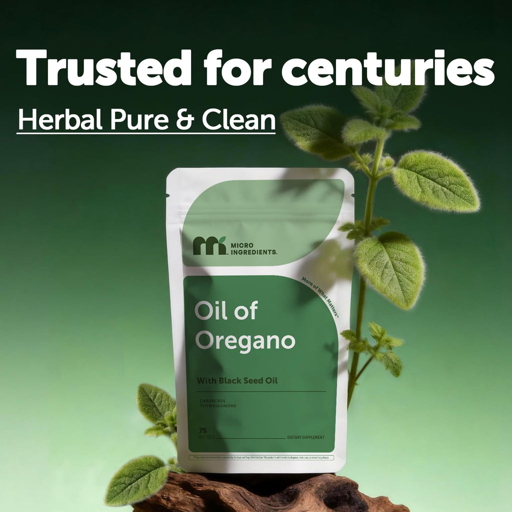 Micro Ingredients Oil of Oregano Softgels Per Serving | 2 in 1 Formulated with Black Seed Oil, 4X Strength Carvacrol & Thymoquinone | Plant Based, Non-GMO & Immune Support*