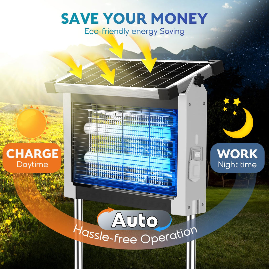 Solar Bug Zapper Outdoor, PhatroyYee Mosquito Zapper 4500V, Waterproof Portable Fly Zapper, Rechargeable Electric Mosquito Killer, Cordless Fly Insect Mosquito Trap for Patio Yard Home Garden Camping