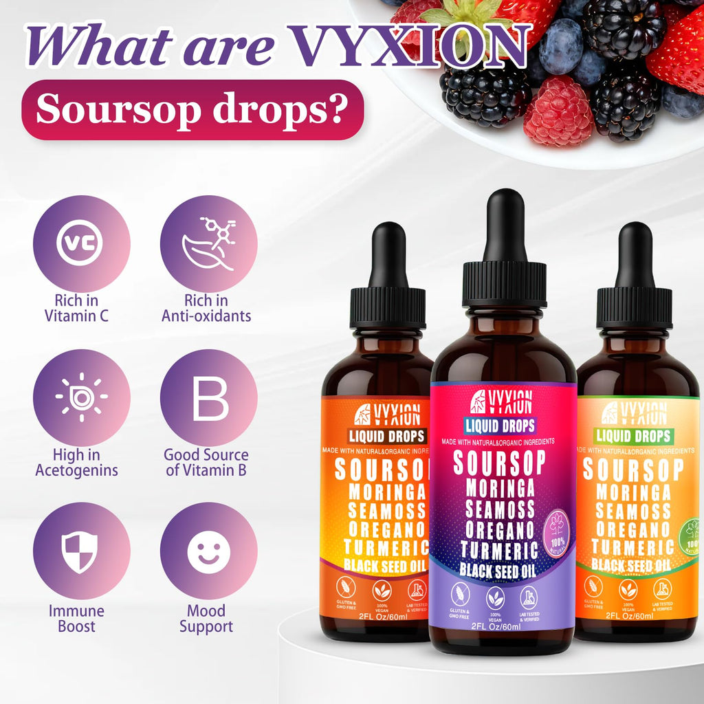 Vyxion Soursop Bitters Liquid Drops 10 in 1, Extracts for Overall Health-Enhancing | Vegan, Non-GMO