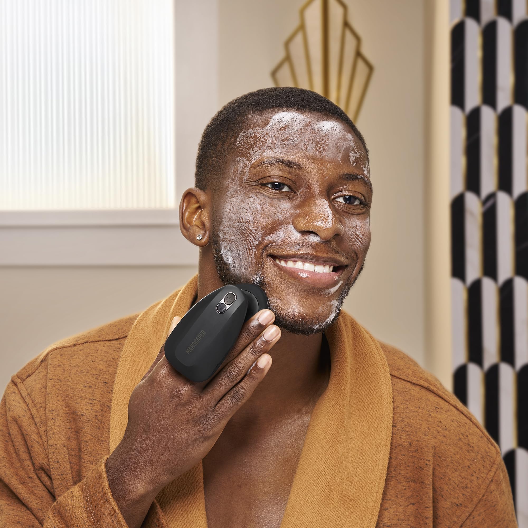 MANSCAPED® The Face Buffer PRO - Men's Electric Silicone Face Scrubber for Nourishing, Deep Cleaning & Exfoliating Your Skin, 3 Facial Cleansing Modes & 2 Sonic Vibration Speeds, Travel Lock