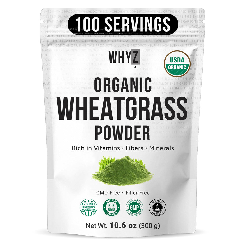 WHYZ Organic Wheat Grass Powder, 300g, Pure, Nutrient-Rich Organic Wheatgrass for Daily Detox, Wheat Grass Powder from Premium Wheatgrass Seeds for Smoothies & Wellness
