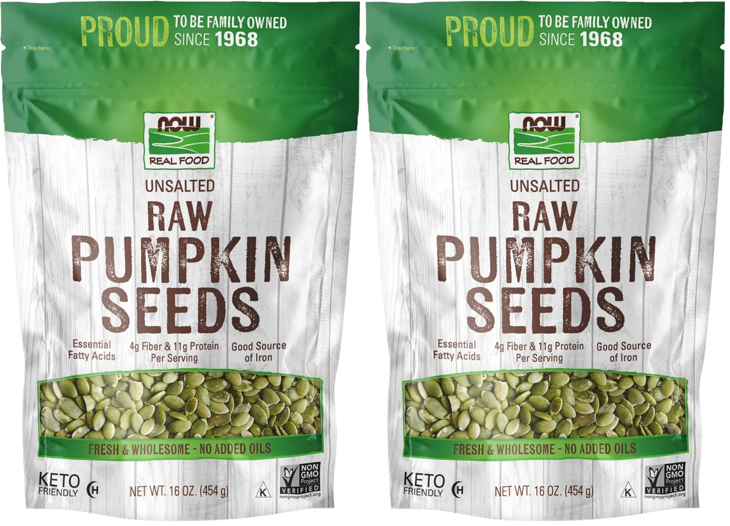 NOW Foods, Pumpkin Seeds, Raw and Unsalted, Essential Fatty Acids, Rich in Iron, Excellent Source of Protein, Certified Non-GMO, 1-Pound (Packaging May Vary)