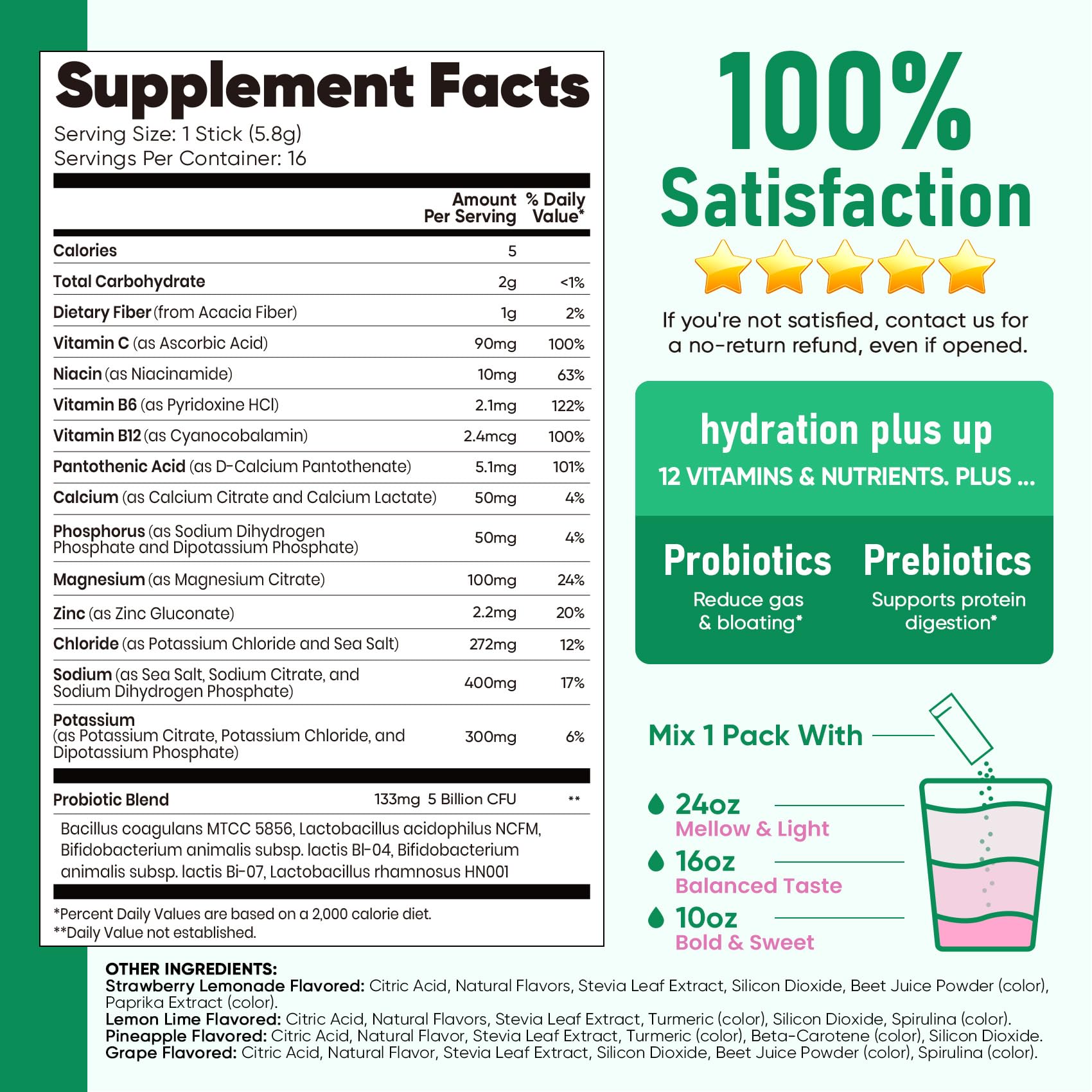 Venture Pal 2-in-1 Hydration Packets + Gut Health Electrolytes Powder - 7 Electrolytes & 5 Vitamins, Probiotics - Sugar Free Liquid Daily IV Drink Mix for Dehydration Relief | Non-GMO | 16 Sticks