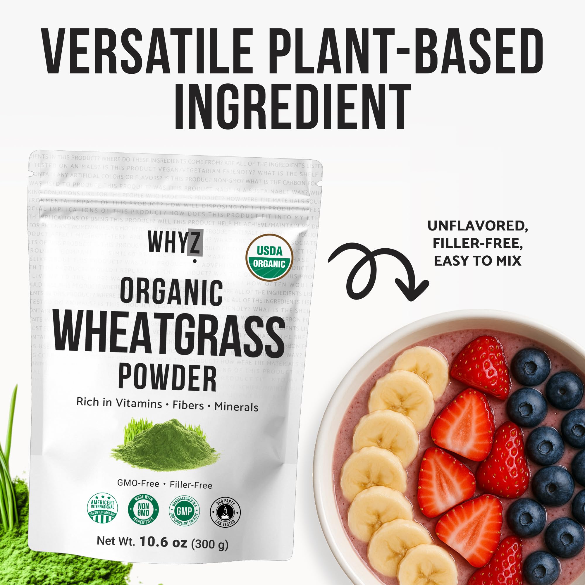 WHYZ Organic Wheat Grass Powder, 300g, Pure, Nutrient-Rich Organic Wheatgrass for Daily Detox, Wheat Grass Powder from Premium Wheatgrass Seeds for Smoothies & Wellness