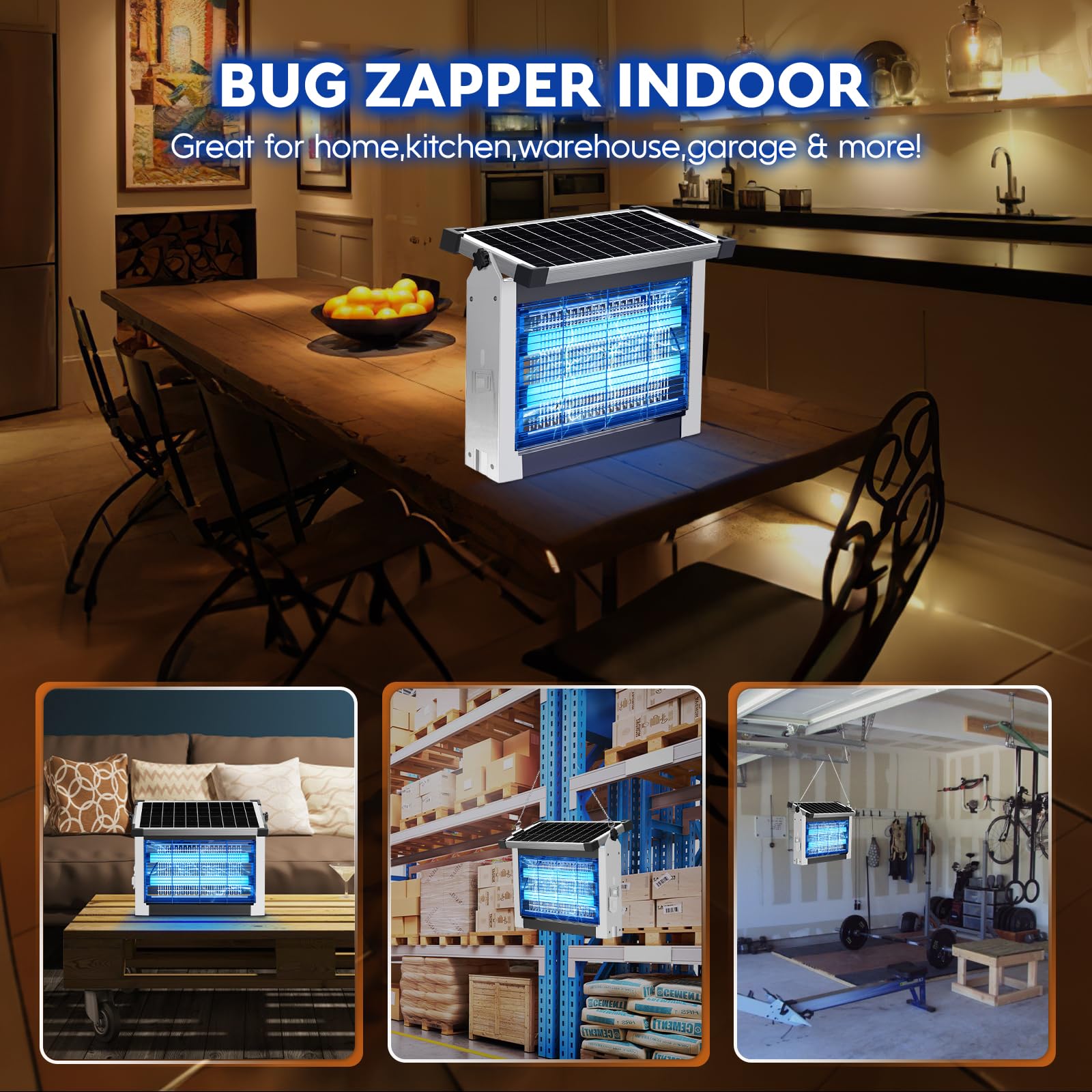 Solar Bug Zapper Outdoor, PhatroyYee Mosquito Zapper 4500V, Waterproof Portable Fly Zapper, Rechargeable Electric Mosquito Killer, Cordless Fly Insect Mosquito Trap for Patio Yard Home Garden Camping