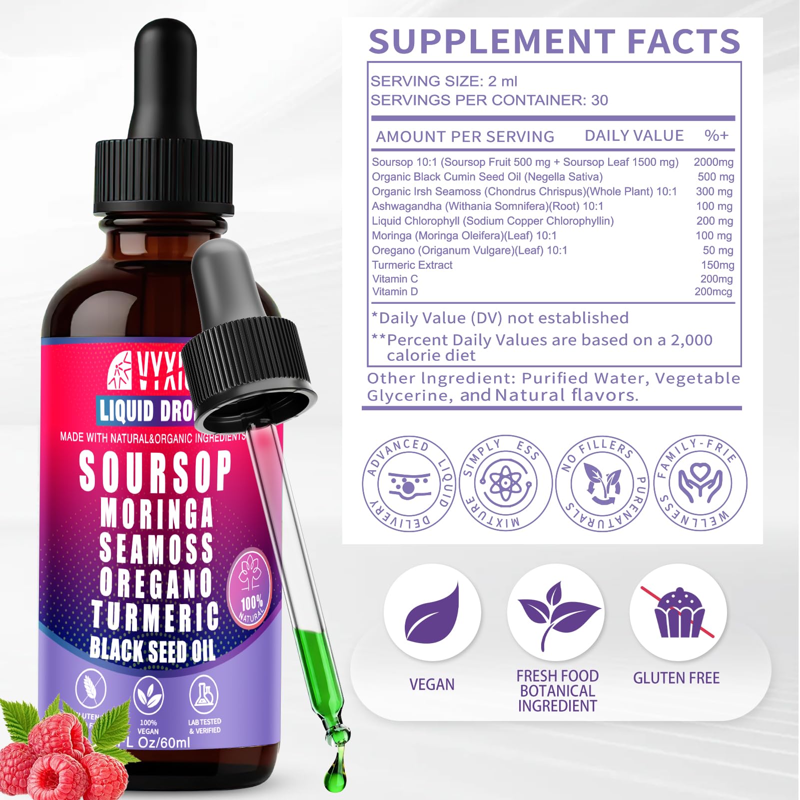 Vyxion Soursop Bitters Liquid Drops 10 in 1, Extracts for Overall Health-Enhancing | Vegan, Non-GMO