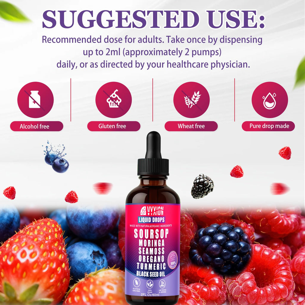 Vyxion Soursop Bitters Liquid Drops 10 in 1, Extracts for Overall Health-Enhancing | Vegan, Non-GMO